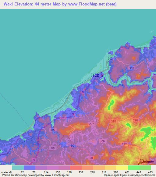 Waki,Japan Elevation Map
