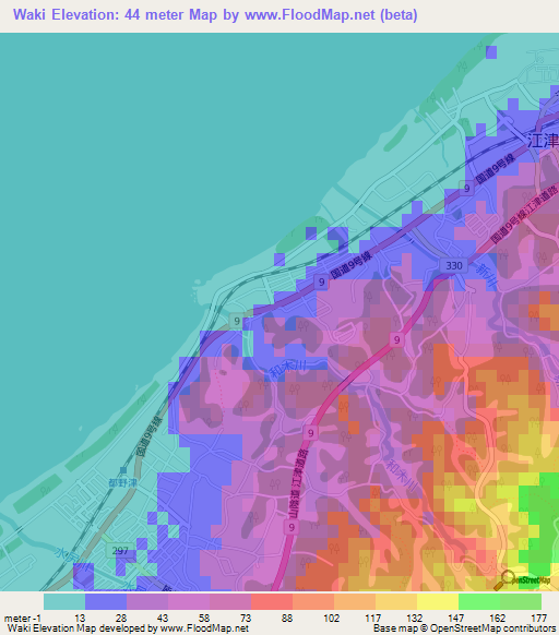 Waki,Japan Elevation Map