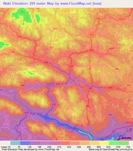 Waki,Japan Elevation Map
