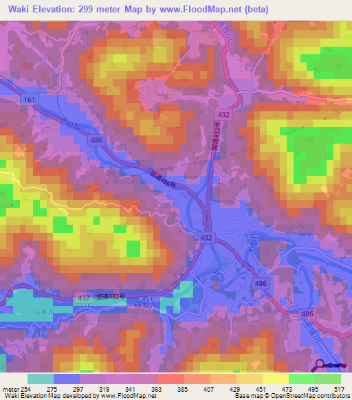 Waki,Japan Elevation Map