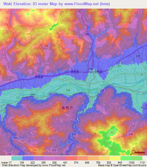 Waki,Japan Elevation Map