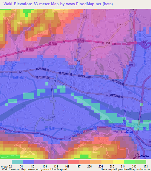 Waki,Japan Elevation Map