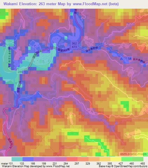 Wakami,Japan Elevation Map