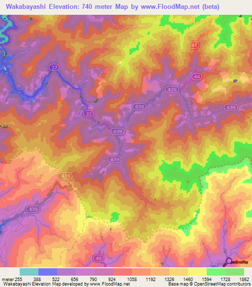 Wakabayashi,Japan Elevation Map