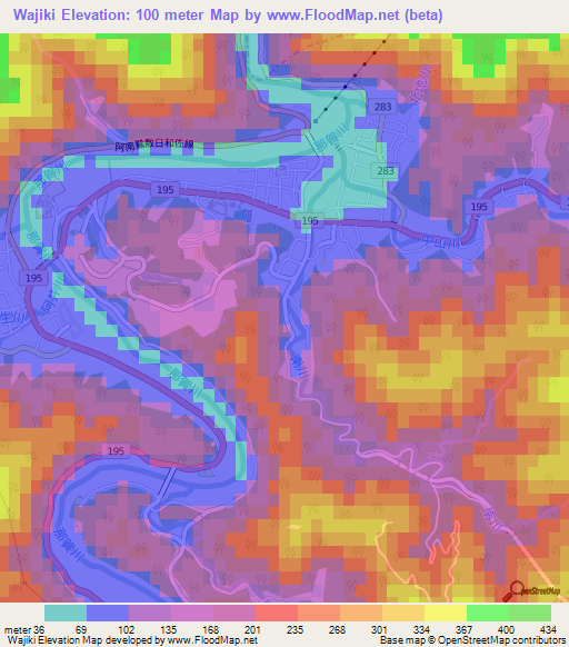 Wajiki,Japan Elevation Map