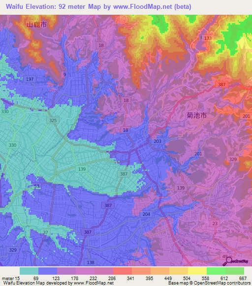 Waifu,Japan Elevation Map