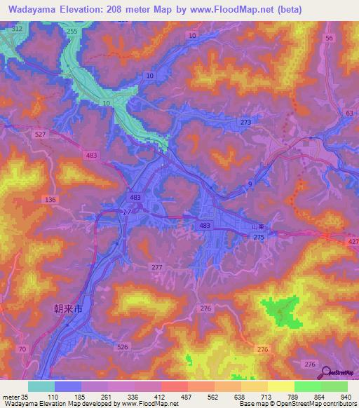 Wadayama,Japan Elevation Map
