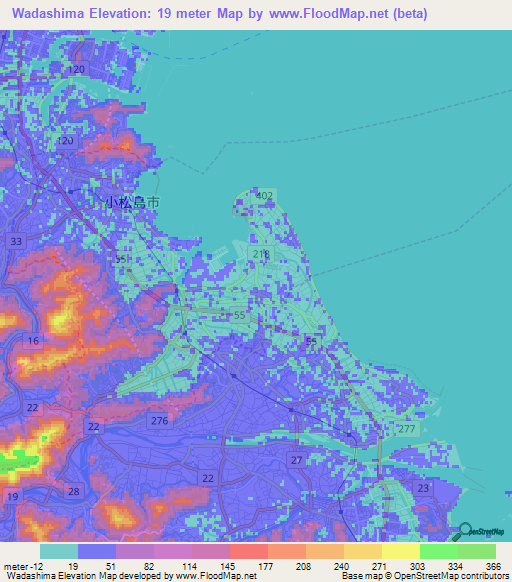 Wadashima,Japan Elevation Map
