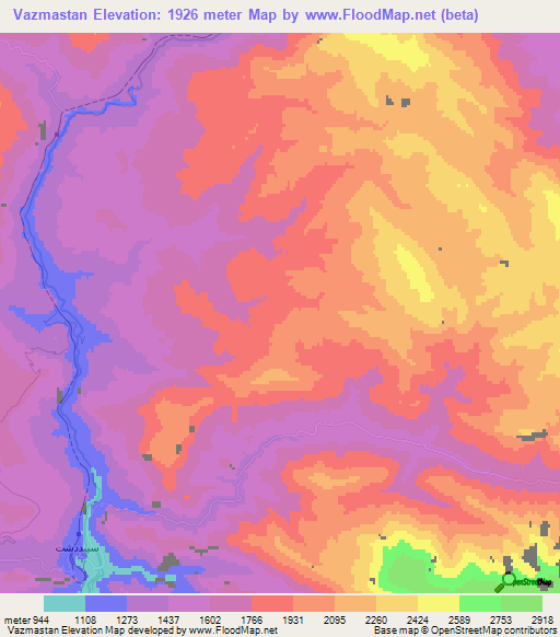 Vazmastan,Iran Elevation Map