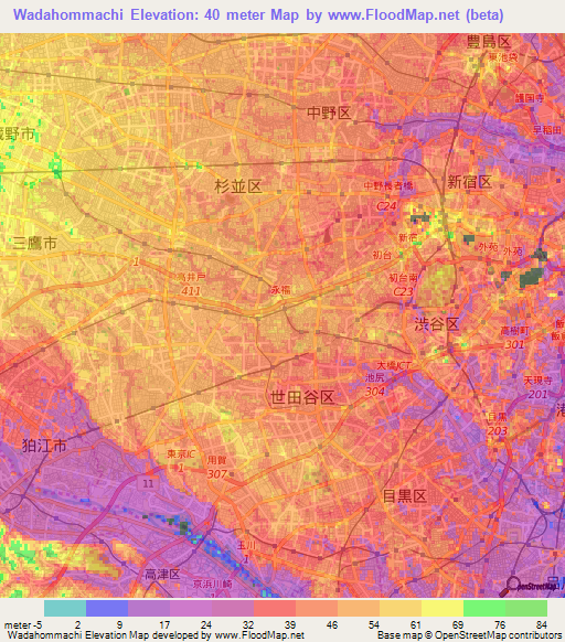 Wadahommachi,Japan Elevation Map