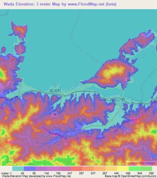 Wada,Japan Elevation Map