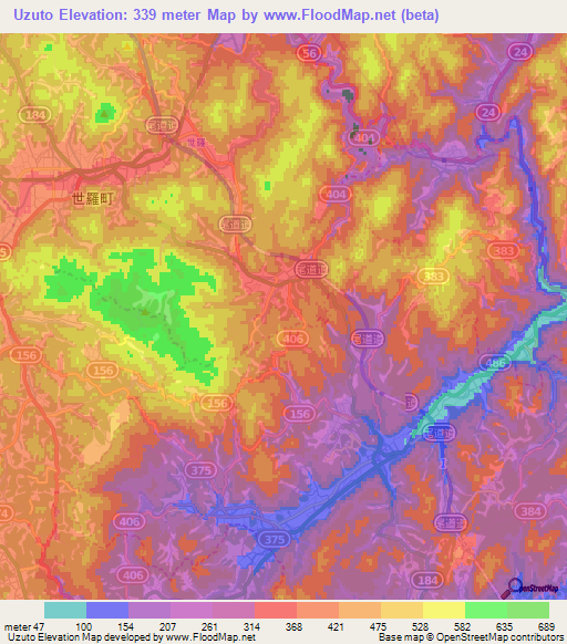 Uzuto,Japan Elevation Map