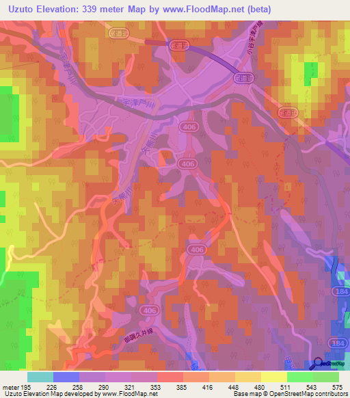 Uzuto,Japan Elevation Map