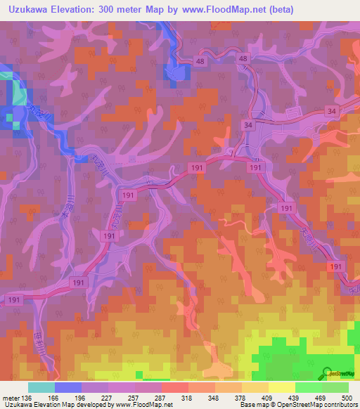 Uzukawa,Japan Elevation Map