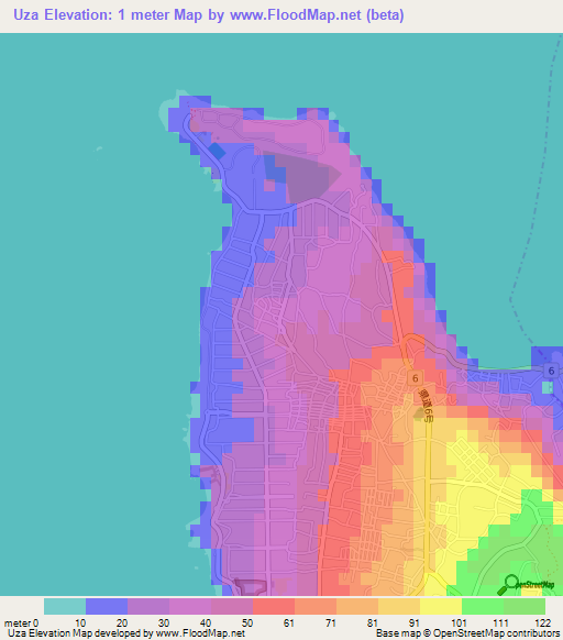 Uza,Japan Elevation Map