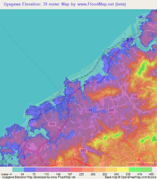 Uyagawa,Japan Elevation Map