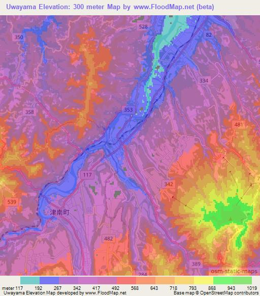 Uwayama,Japan Elevation Map
