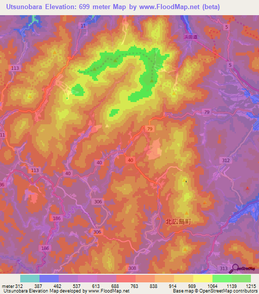 Utsunobara,Japan Elevation Map