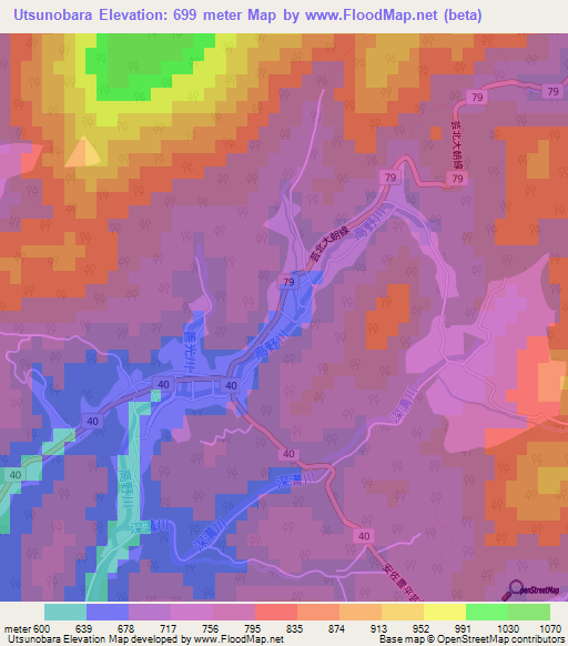 Utsunobara,Japan Elevation Map