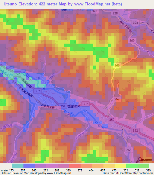 Utsuno,Japan Elevation Map