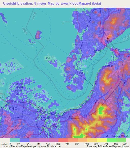 Utsuishi,Japan Elevation Map