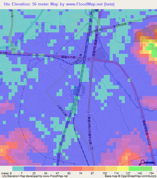 Uto,Japan Elevation Map