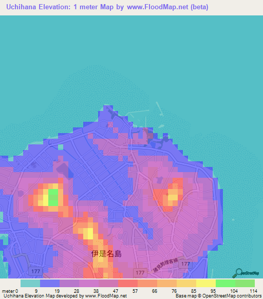 Uchihana,Japan Elevation Map