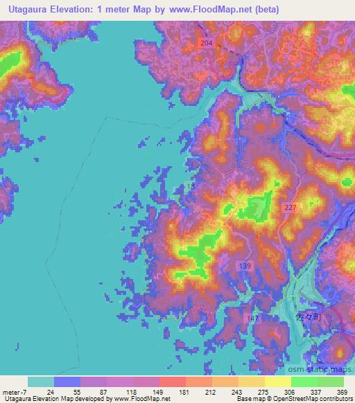 Utagaura,Japan Elevation Map