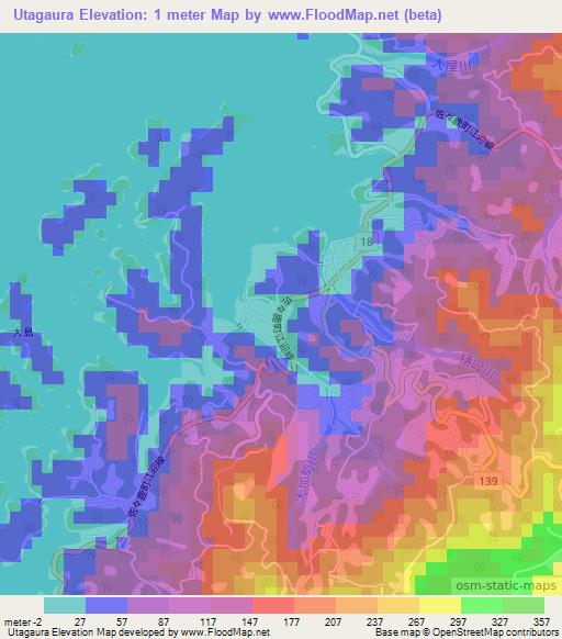 Utagaura,Japan Elevation Map