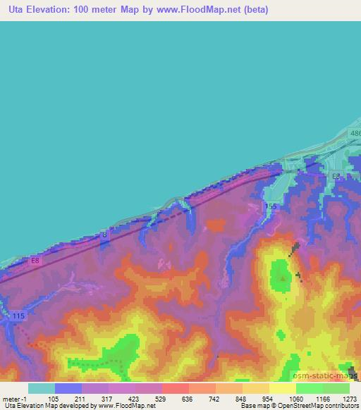 Uta,Japan Elevation Map
