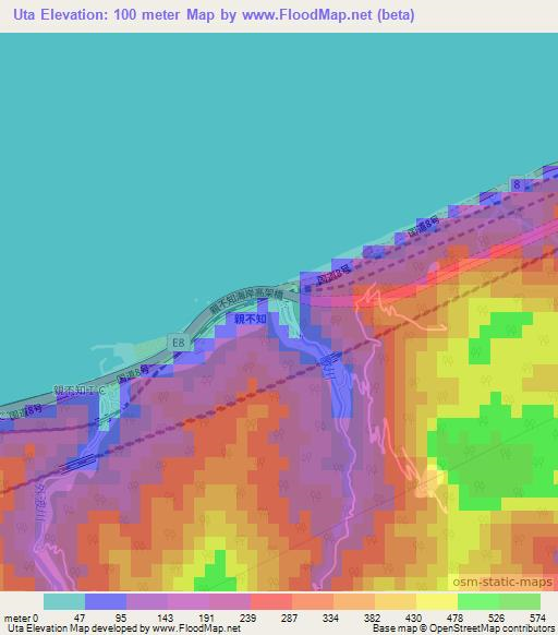 Uta,Japan Elevation Map