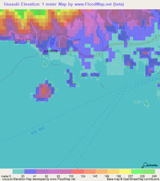 Ususuki,Japan Elevation Map