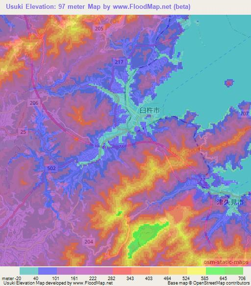 Usuki,Japan Elevation Map