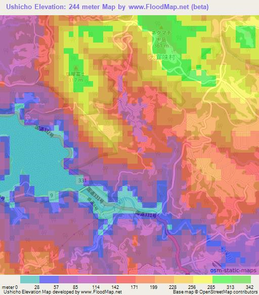 Ushicho,Japan Elevation Map