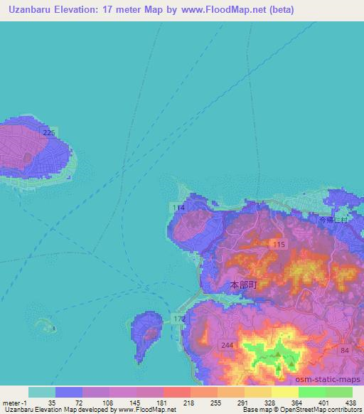 Uzanbaru,Japan Elevation Map