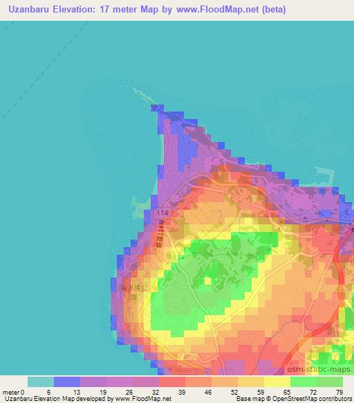 Uzanbaru,Japan Elevation Map