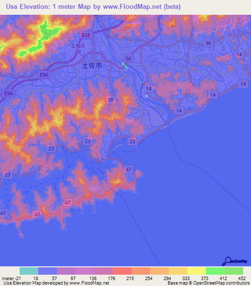 Usa,Japan Elevation Map