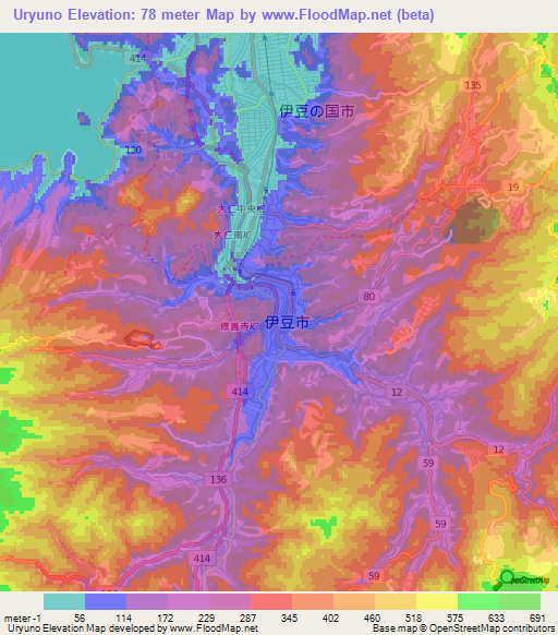 Uryuno,Japan Elevation Map
