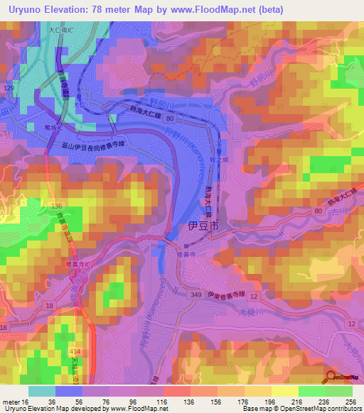 Uryuno,Japan Elevation Map