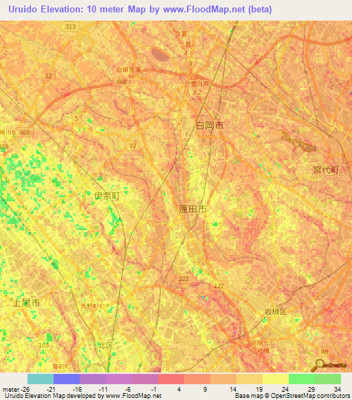 Uruido,Japan Elevation Map