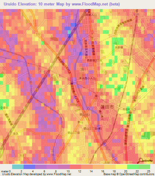 Uruido,Japan Elevation Map