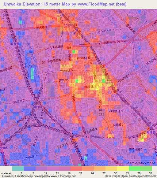 Urawa-ku,Japan Elevation Map