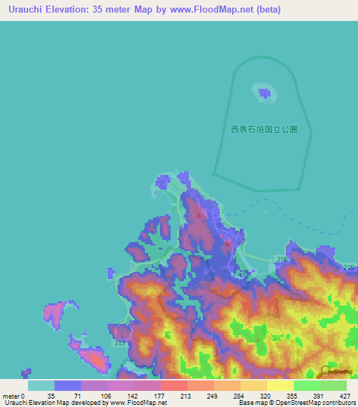 Urauchi,Japan Elevation Map