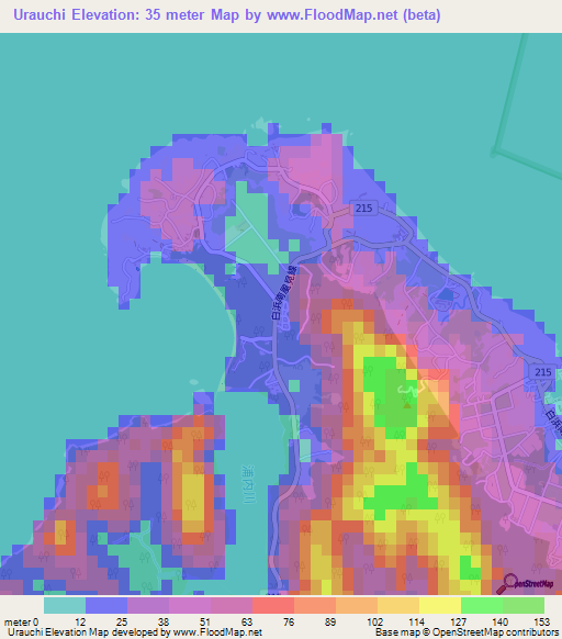 Urauchi,Japan Elevation Map