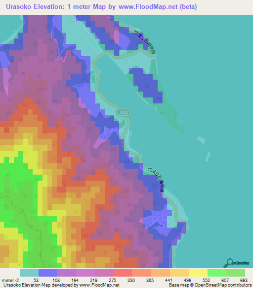 Urasoko,Japan Elevation Map