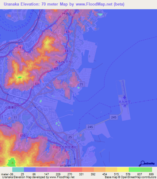 Uranaka,Japan Elevation Map