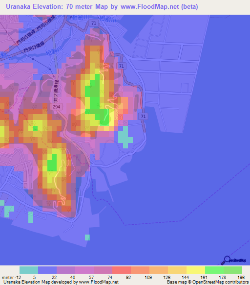 Uranaka,Japan Elevation Map