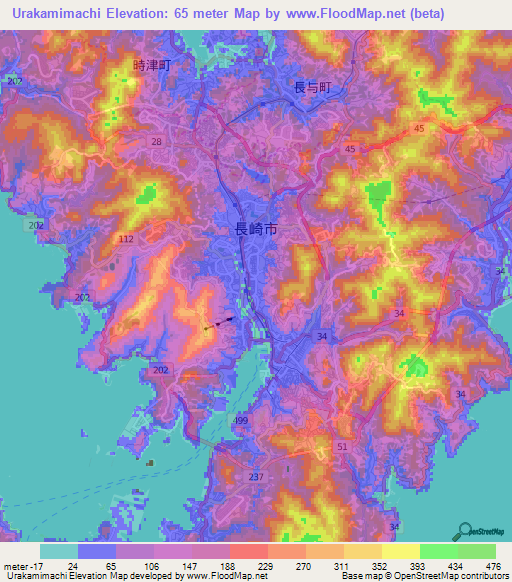 Urakamimachi,Japan Elevation Map
