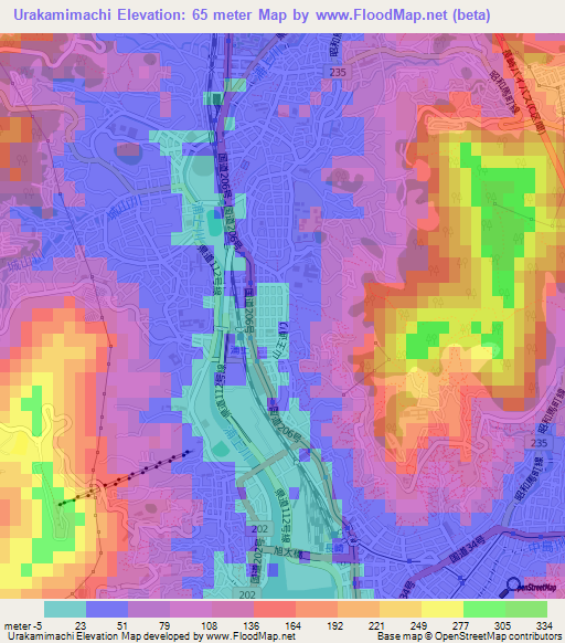 Urakamimachi,Japan Elevation Map