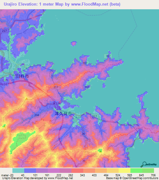 Urajiro,Japan Elevation Map